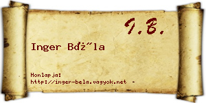 Inger Béla névjegykártya